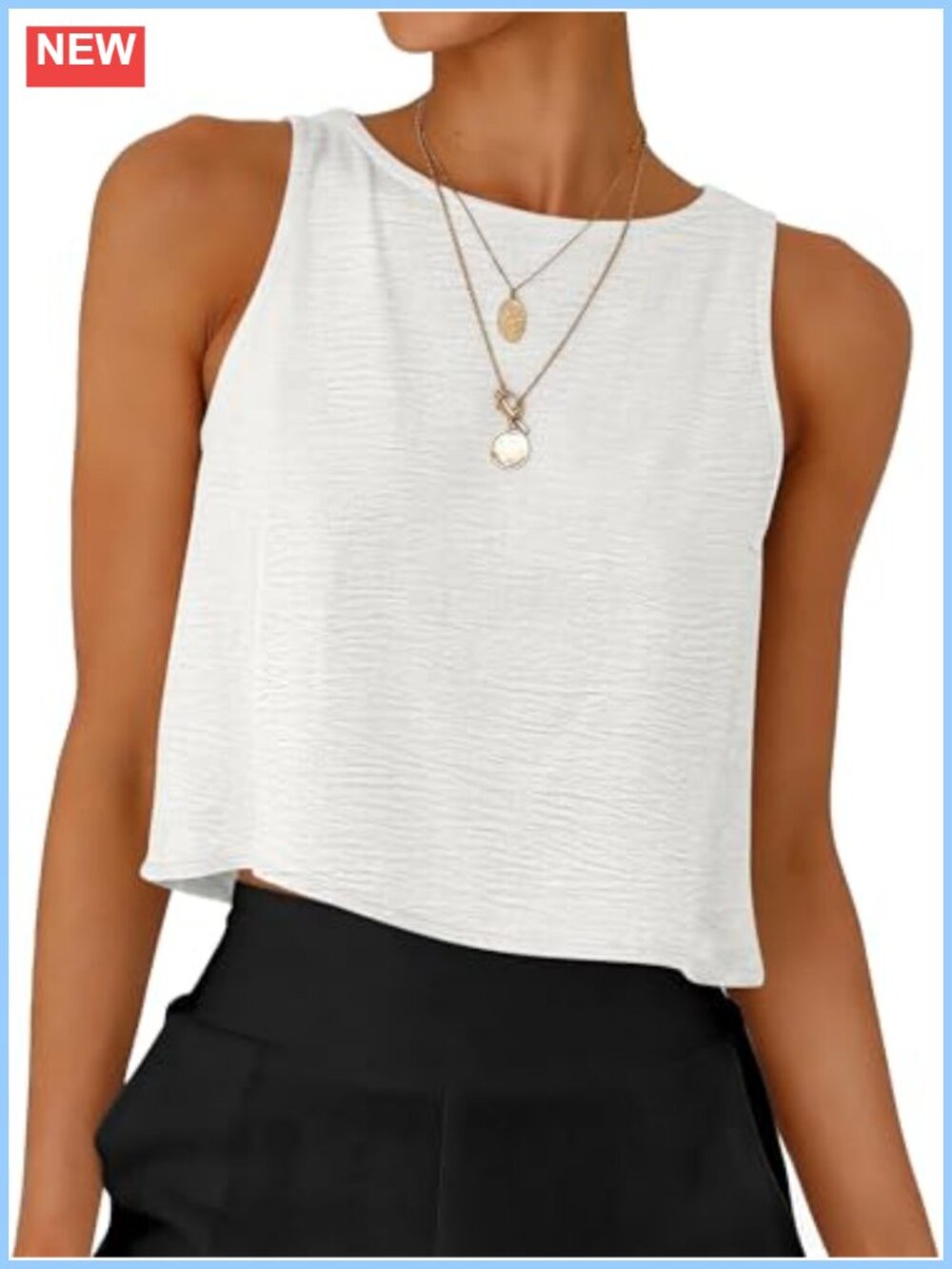 Cropped Tank Top Sleeveless High Neck Back Button Summer Top